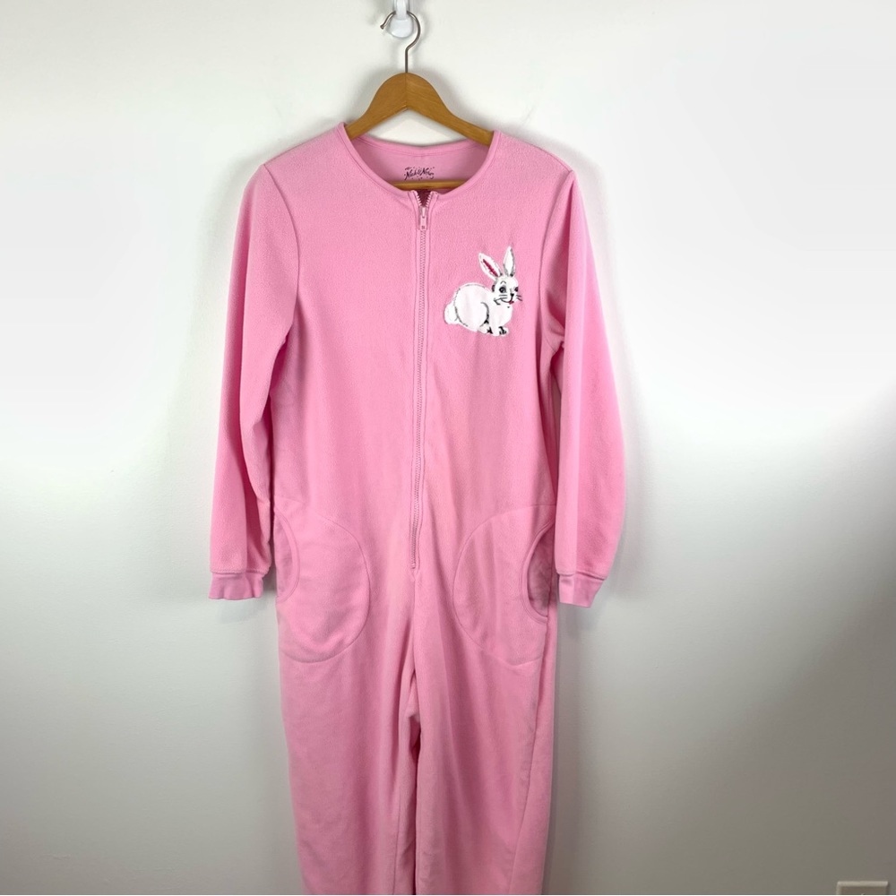 Nick and Nora Womens Pink Fleece Bunny Rabbit Footed Pajamas One Piece Size S